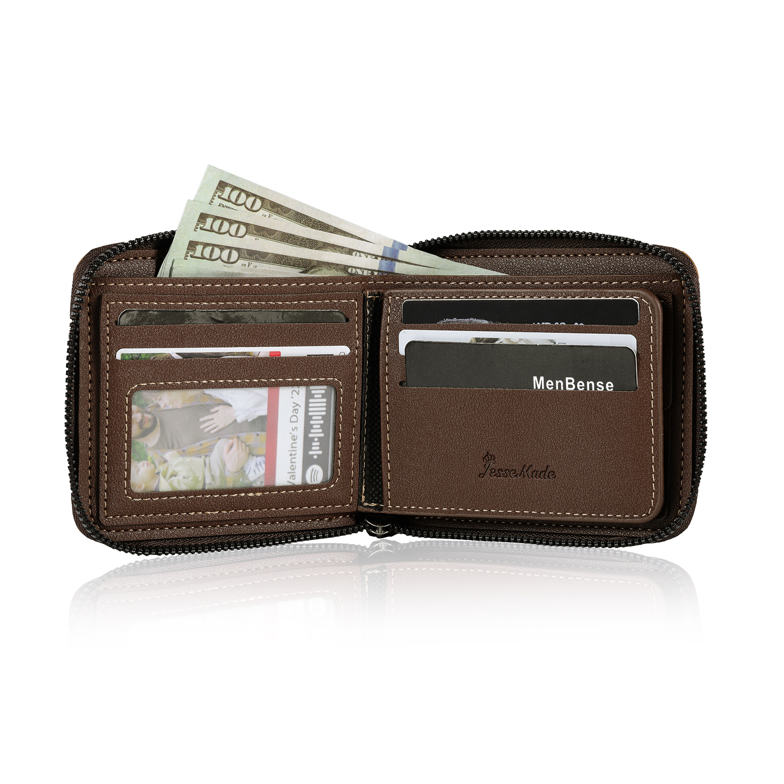 7 Names - Personalized Photo Custom Leather Men's Zipper Wallet as a Father's Day Gift for Dad