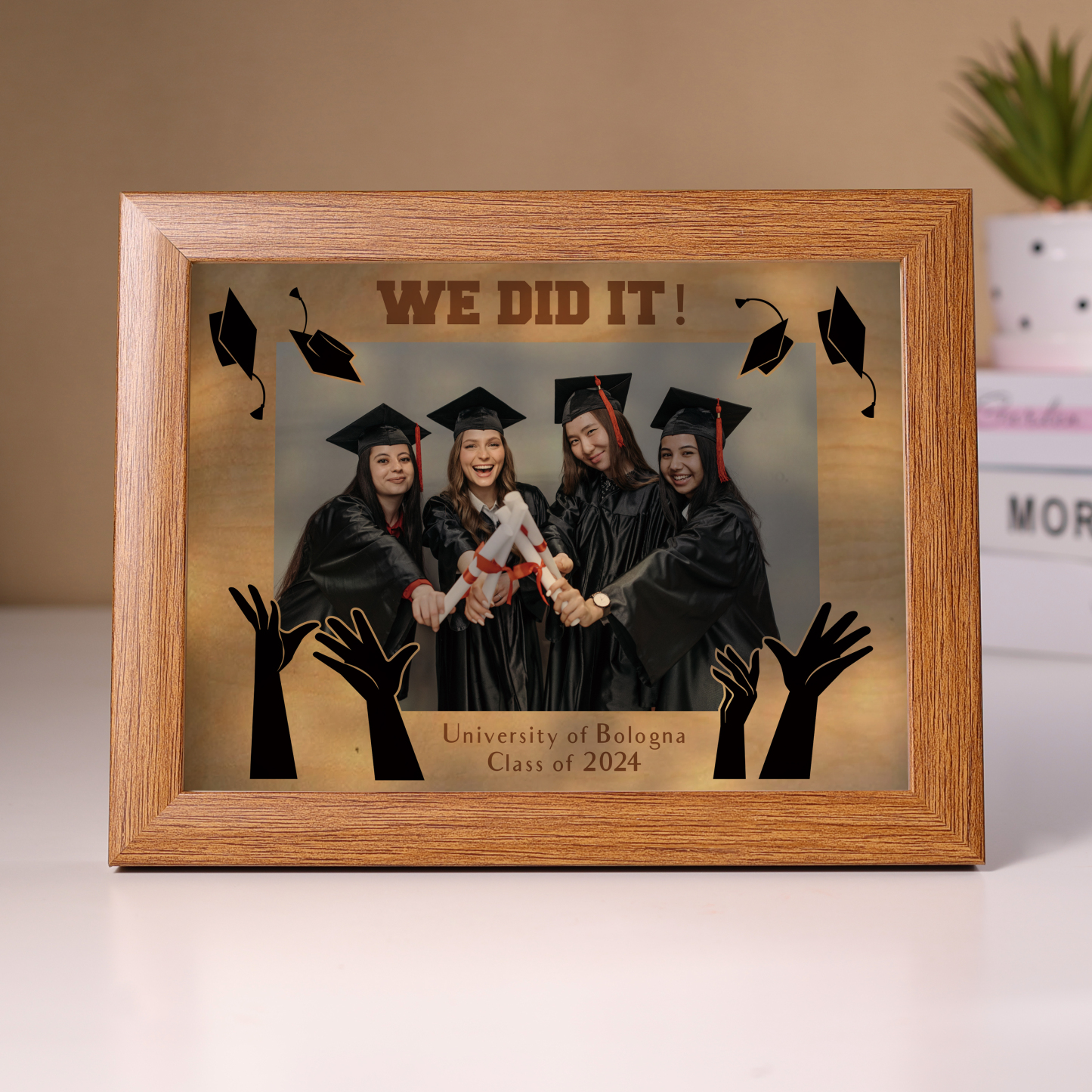 2024 Graduation Gift - Personalized Year & Photo & Text Wood Frame Night Light LED Night Light Gift for Her/Him