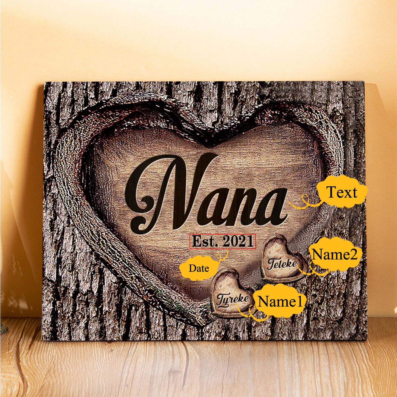 2 Names-Personalized Nana Wooden Ornament Custom Text And Date Home Decoration for Family