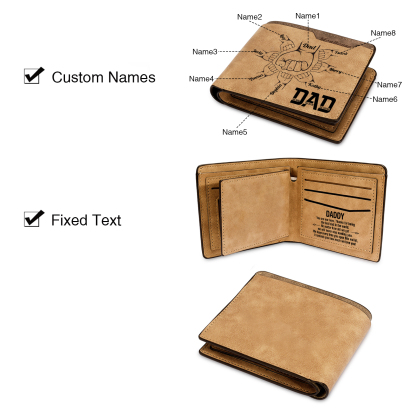 8 Names - Personalized Fist Bump Pattern Custom Name Leather Men's Wallet as a Father's Day Gift for Dad
