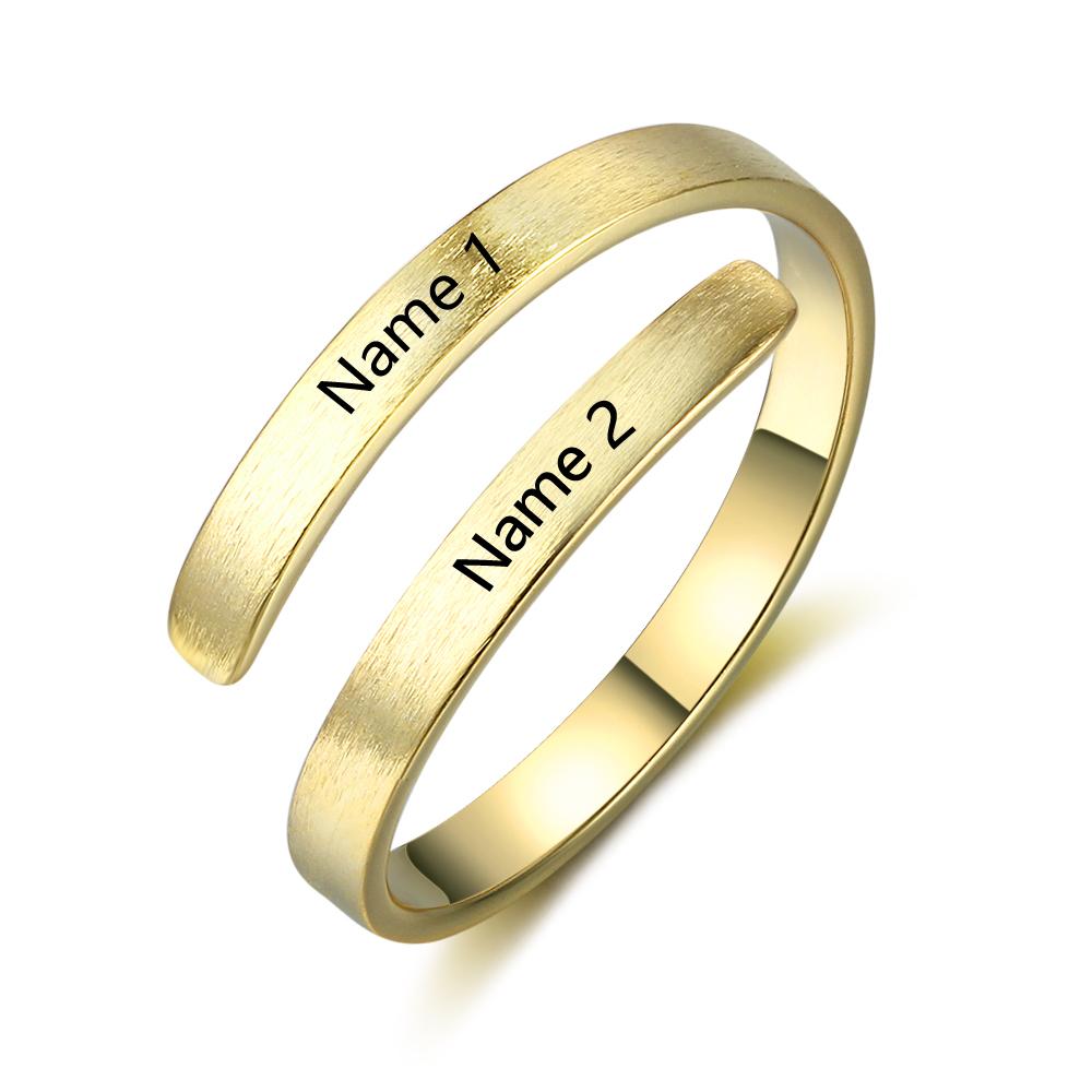 Personalized Name Rings Engraved 2 Names Adjustable Ring Gift for Her