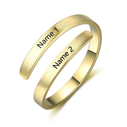 Personalized Name Rings Engraved 2 Names Adjustable Ring Gift for Her