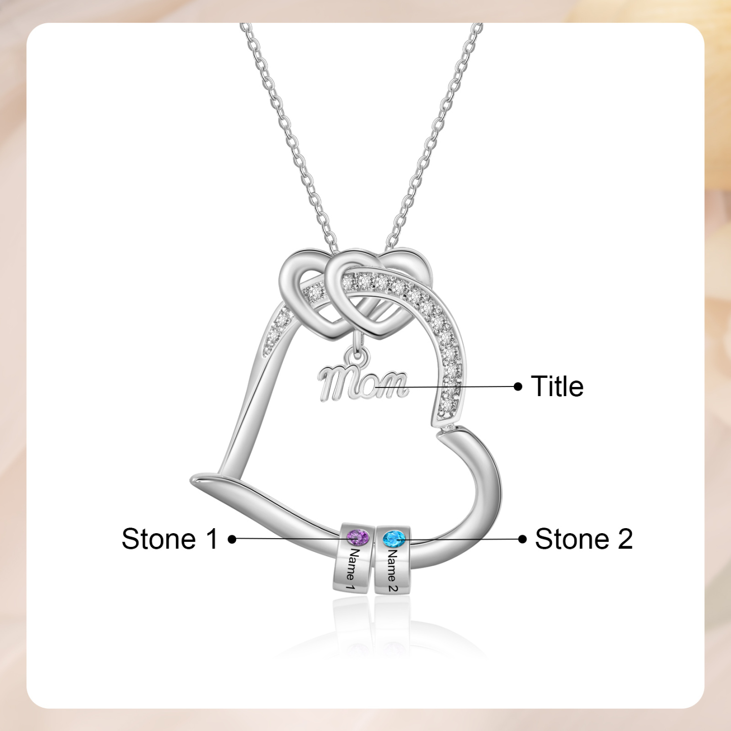 Personalized Mom Heart Necklace with 1–5 Names and Birthstones