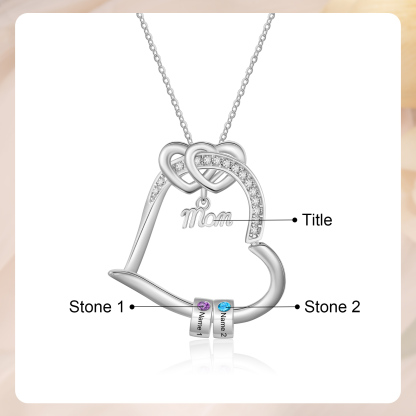Personalized Mom Heart Necklace with 1–5 Names and Birthstones