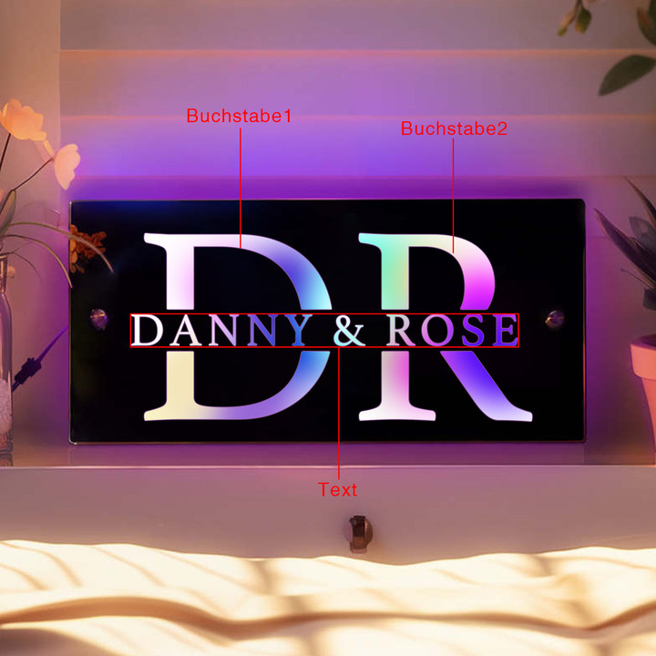 Personalized 2 Letters And 1 Text Couple Name Mirror Led Light Custom Luminous Mirror Hanging Decoration Bedroom Gift For Her