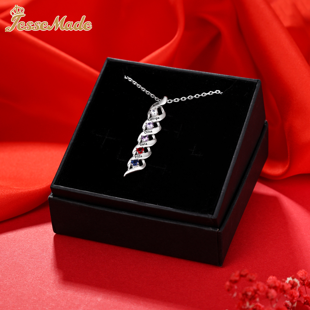 3 Names-Customized Necklace Cascading Pendant with 1-10 Birthstones Engraving 3 Names Gifts for Her