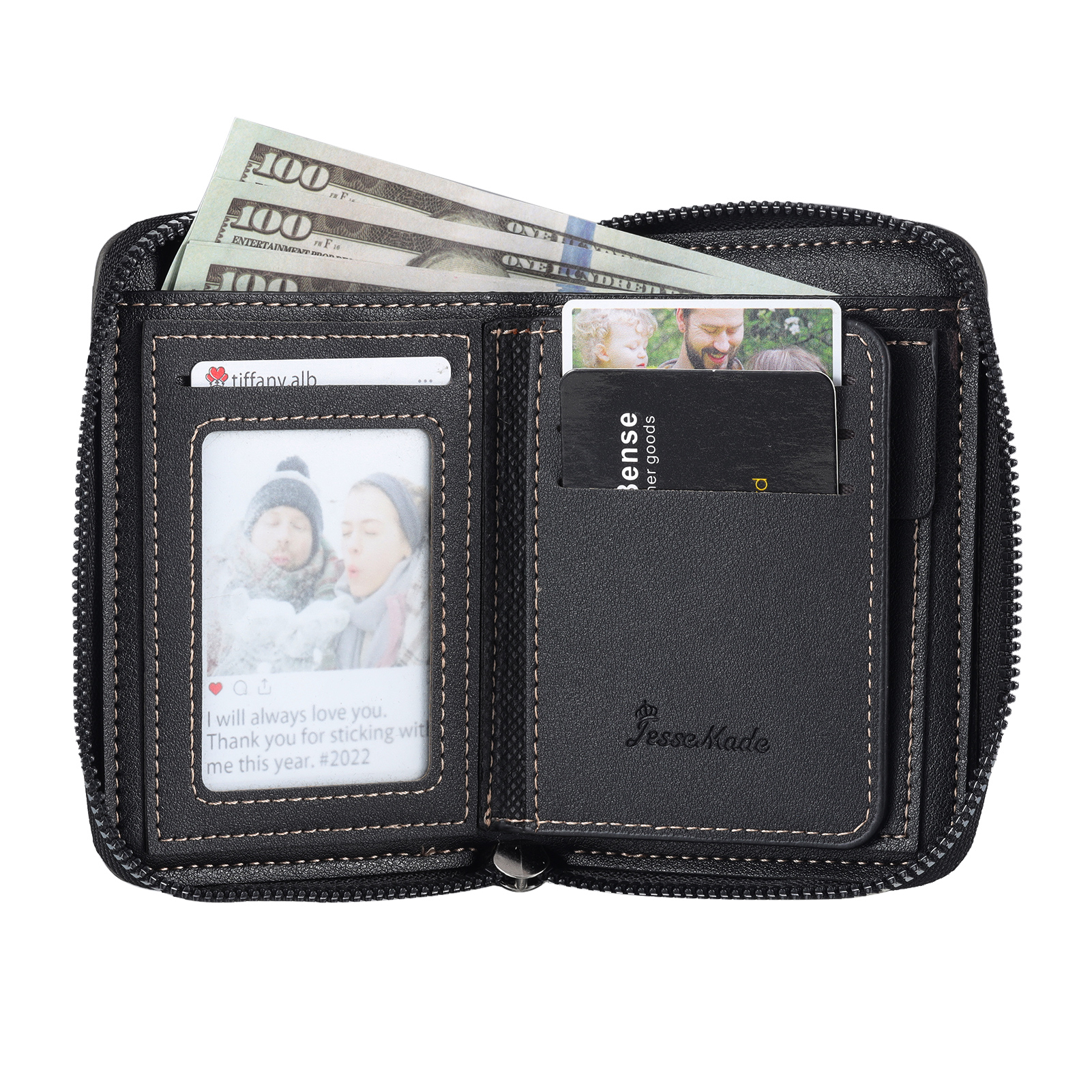 6 Names - Personalized Photo Text Custom Leather Men's Wallet Custom Name Zipper Wallet for Dad