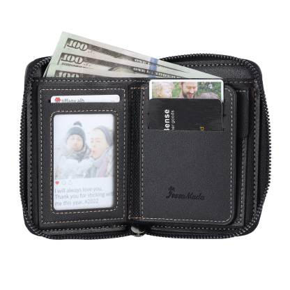 6 Names - Personalized Photo Text Custom Leather Men's Wallet Custom Name Zipper Wallet for Dad