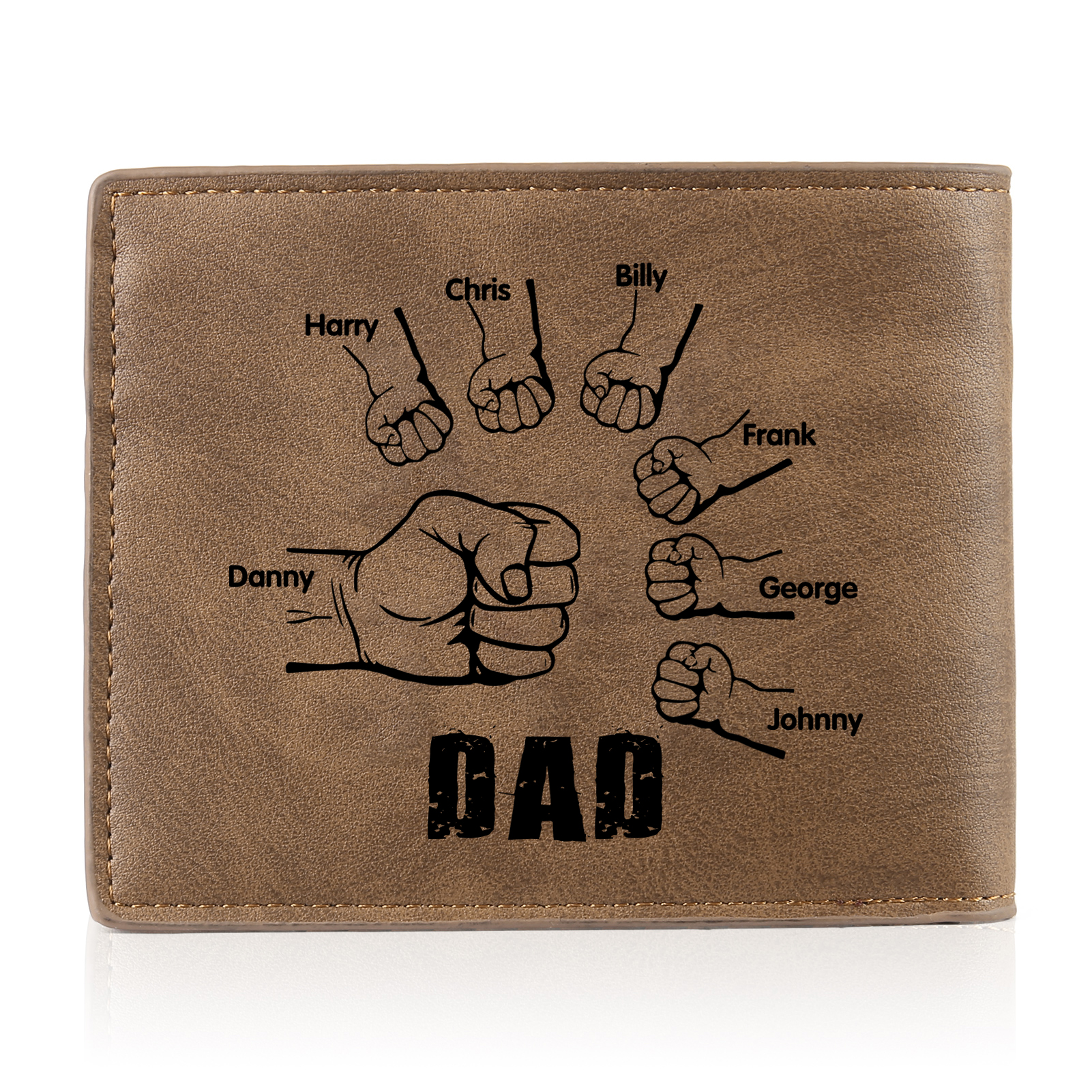 7 Names - Personalized Photo Custom Leather Men's Folding Wallet as a Father's Day Gift for Dad
