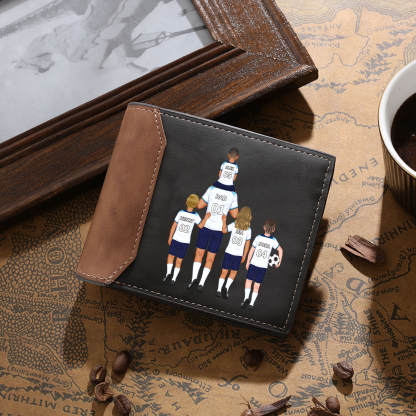 Personalized Football Family Leather Men's Wallet - Handcrafted in the USA - Ships in 2 Days - With Various Designs Gift For Father's Day | Jessemade