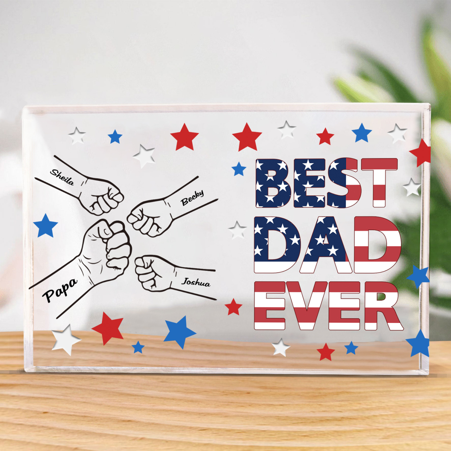 Jessemade UK 4 Names - Personalized Fist Family Acrylic Keepsake Customized Name Acrylic Home Decor Gift for Dad 21.99 n4