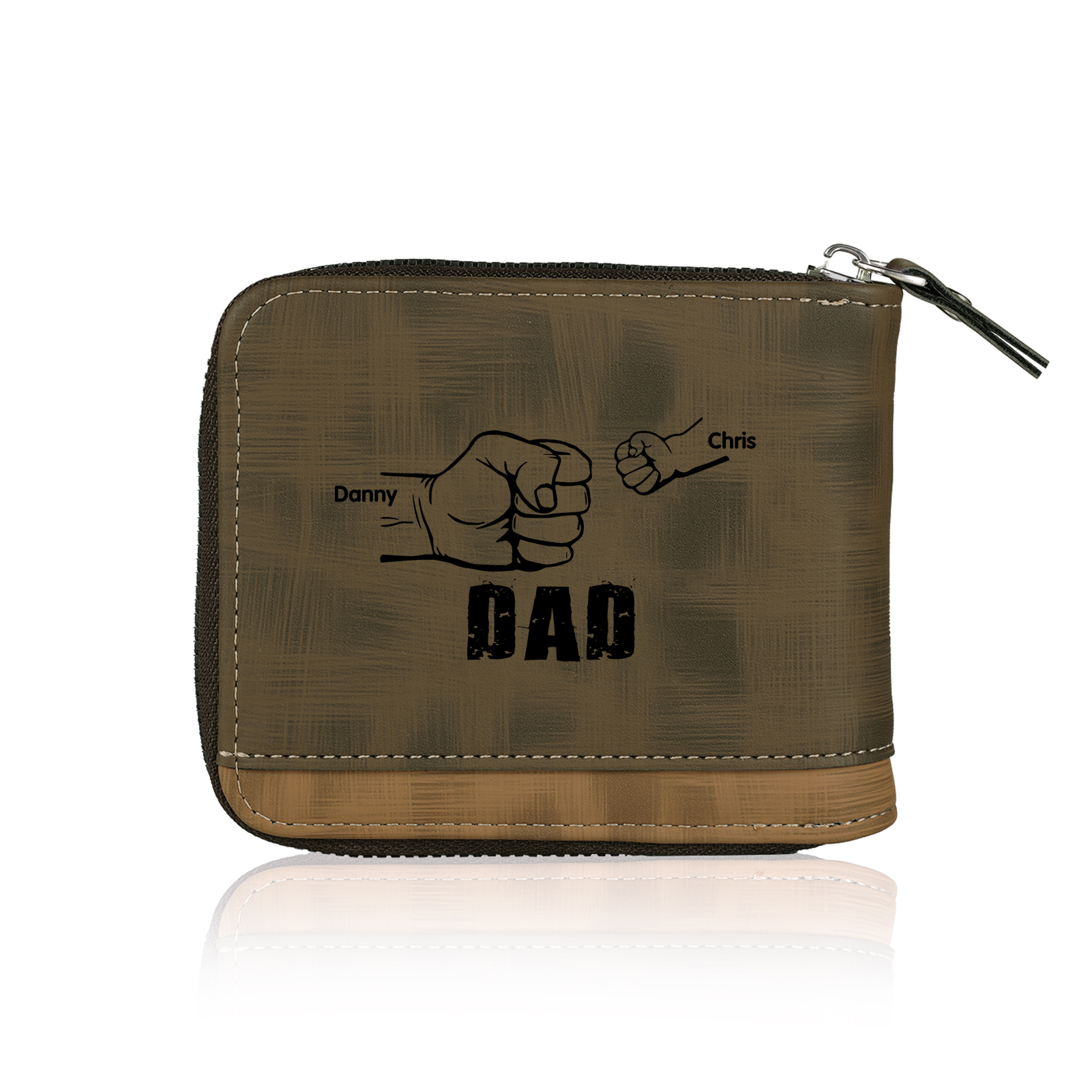 2 Names - Personalized Photo Custom Leather Men's Zipper Wallet as a Father's Day Gift for Dad