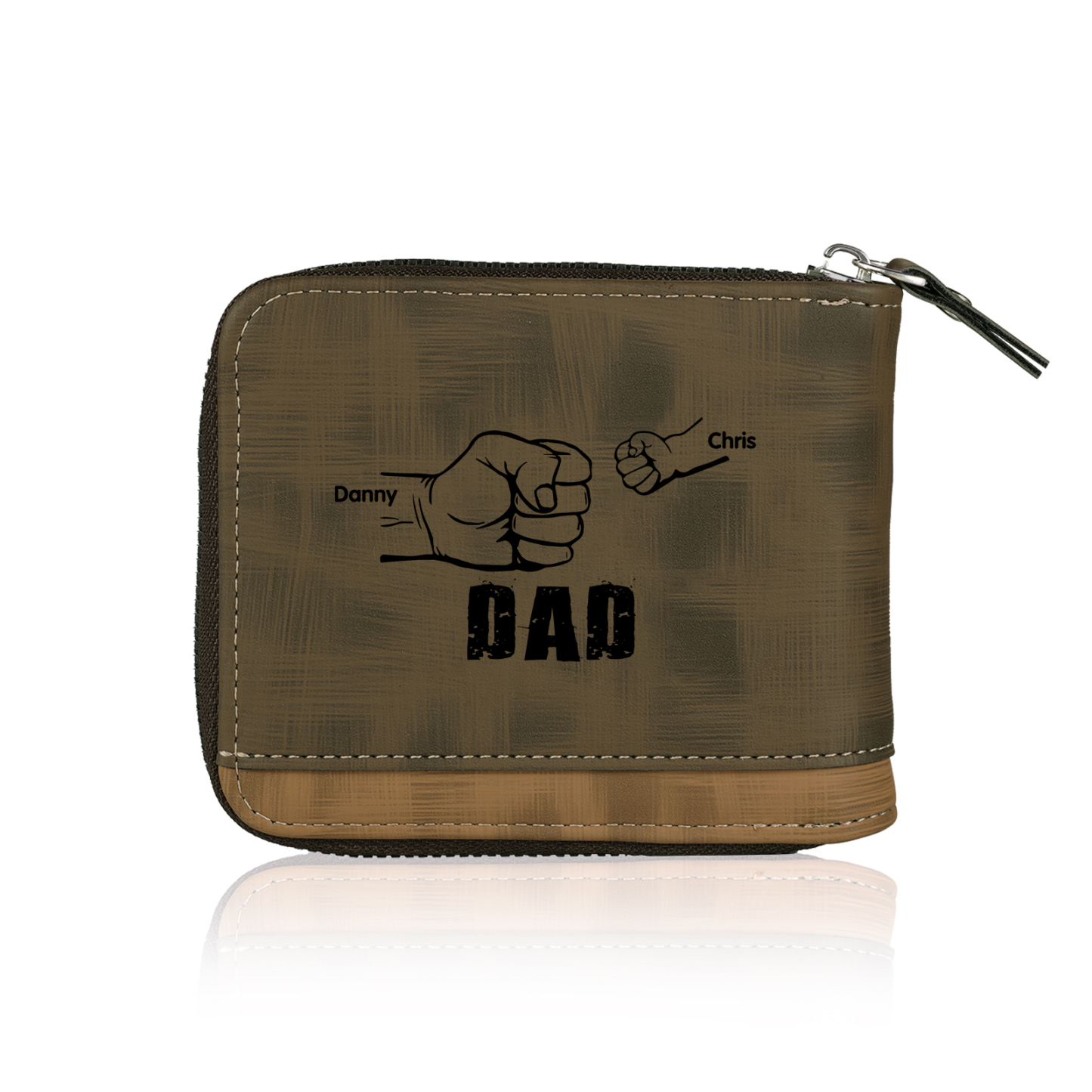 2 Names - Personalized Photo Custom Leather Men's Zipper Wallet as a Father's Day Gift for Dad