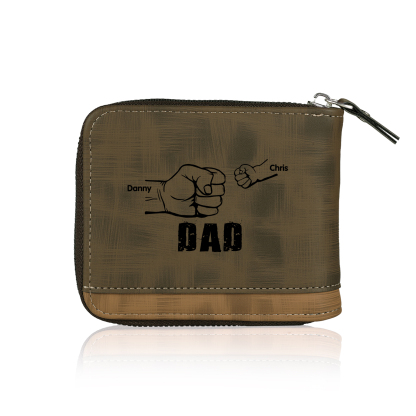 2 Names - Personalized Photo Custom Leather Men's Zipper Wallet as a Father's Day Gift for Dad