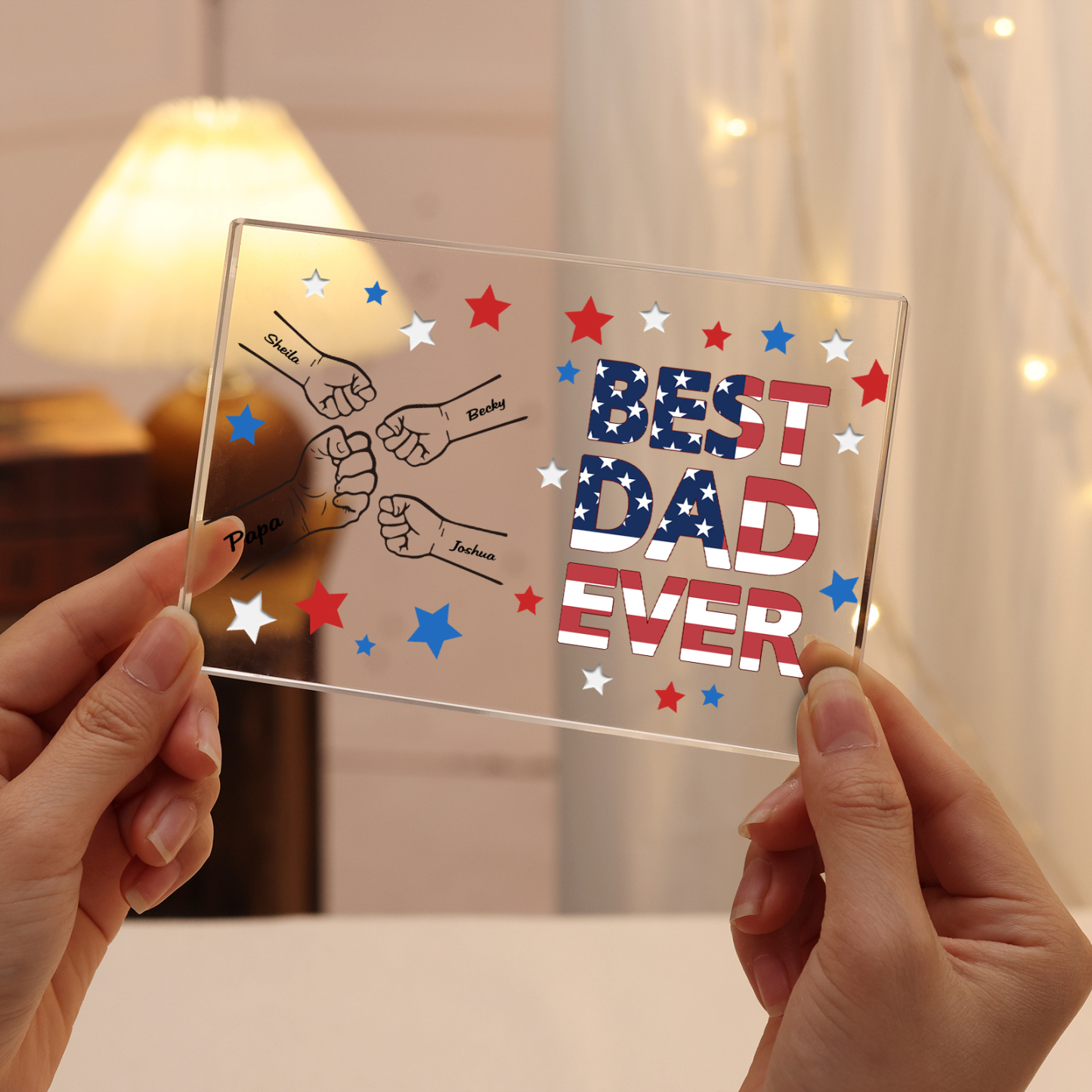 4 Names - Personalized Fist Family Acrylic Keepsake Customized Name Acrylic Home Decor Gift for Dad