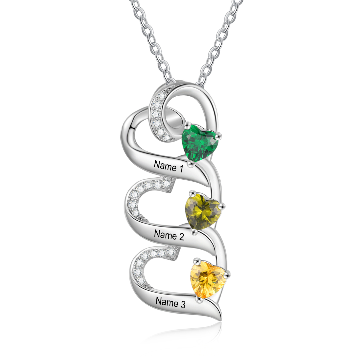 3 Names-Personalized Hearts Necklace Custom Birthstone Necklace Engraved Names Special Gifts for Her