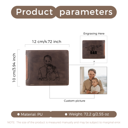 2 Names - Personalized Photo Custom Leather Men's Folding Wallet as a Father's Day Gift for Dad