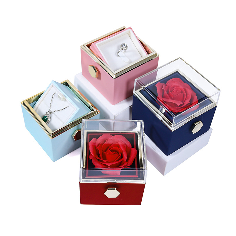 Rotatable Jewelry Box Enchanted Rose Jewelry Gift Package Red