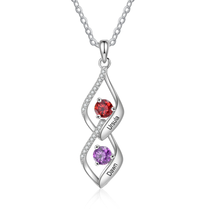 2 Names - Personalized Necklace Custom Birthstone Necklace Engraved wi