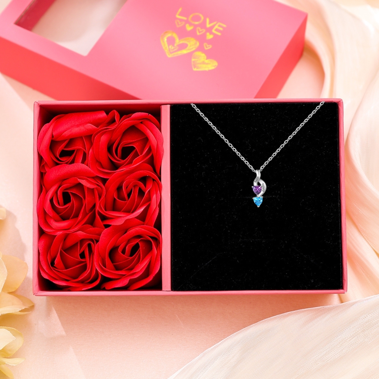 1-6 Names-Personalized Birthstone Necklace Names Necklace Special Gift Set With Rose Gift Box For Women