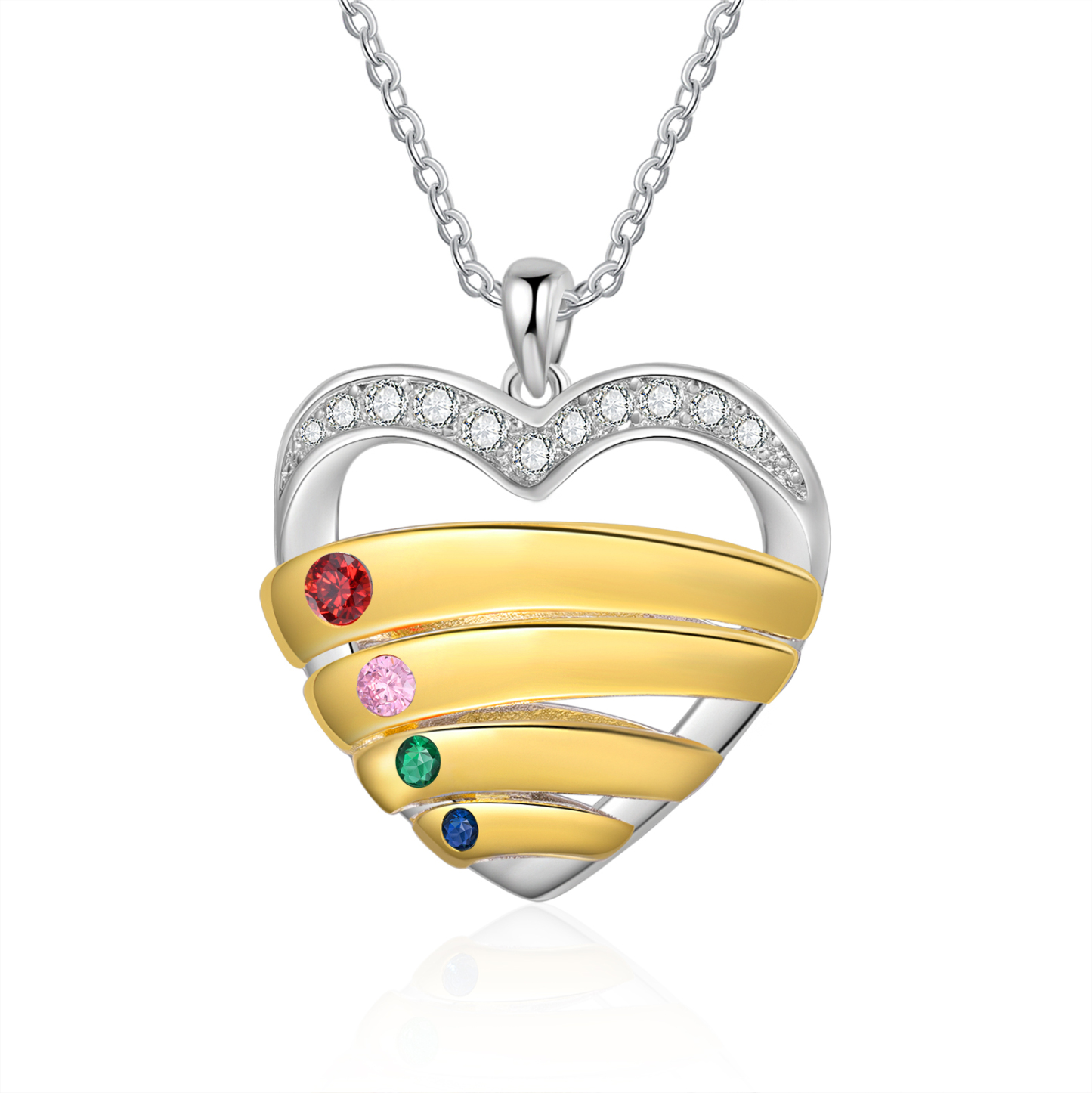 4 Names - Personalized Beautiful Heart Necklace with Custom Name and Birthstone, As a Mother's Day Gift for Mom