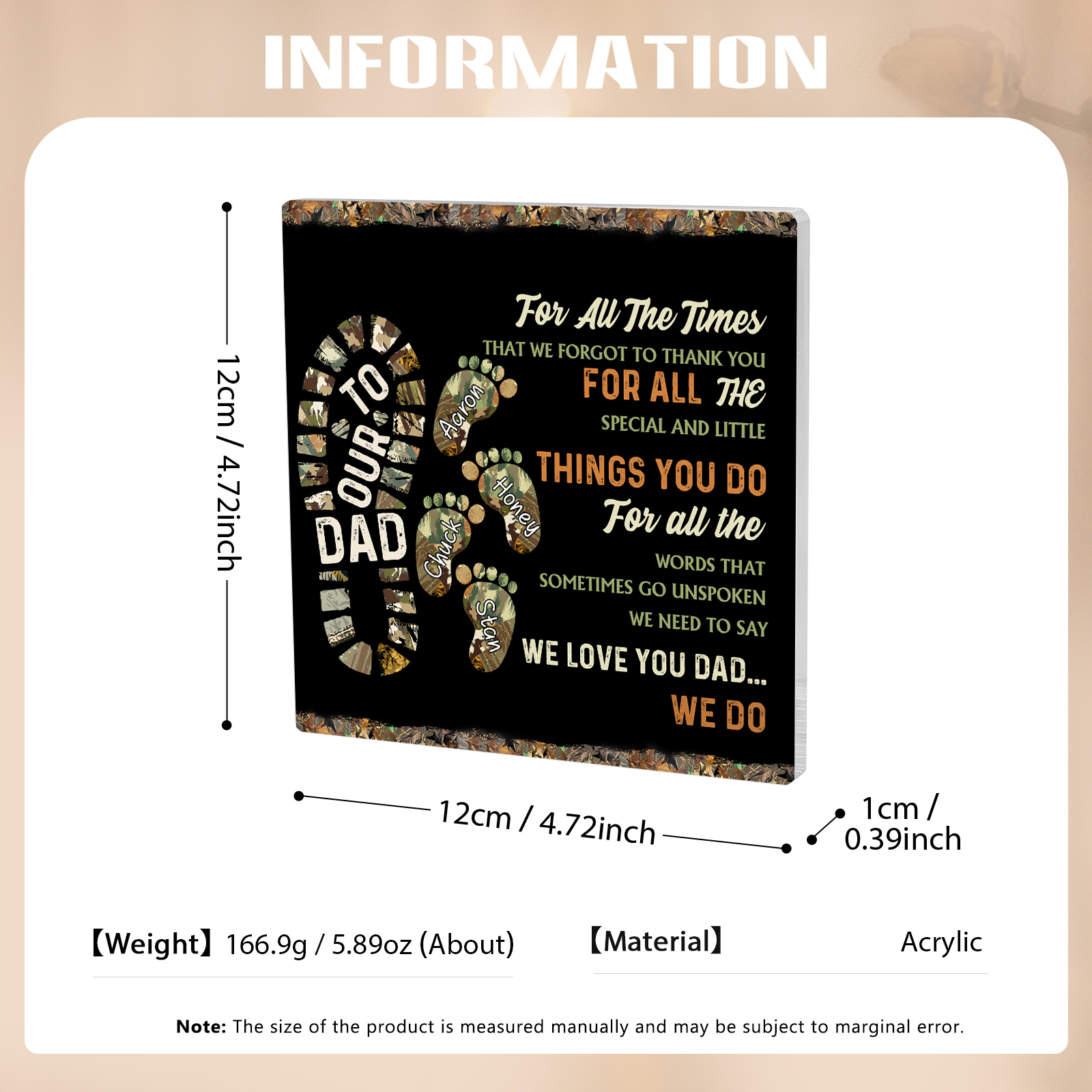 4 Names - Personalized Footprint Pattern Family Acrylic Keepsake Customized Name Acrylic Home Decor Gift for Dad