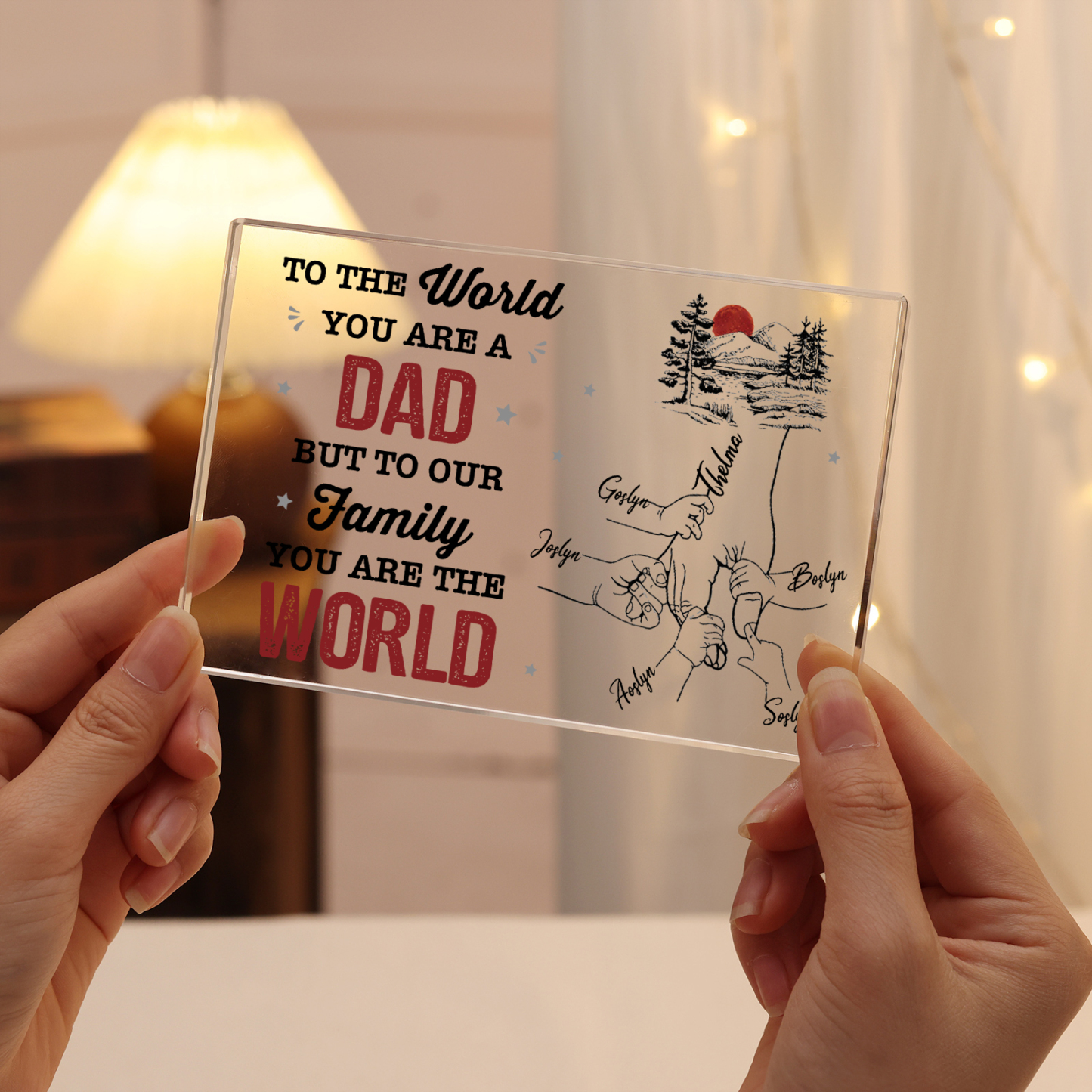 6 Names - Personalized Holding Hands Acrylic  Keepsake Ornament Gift for Dad