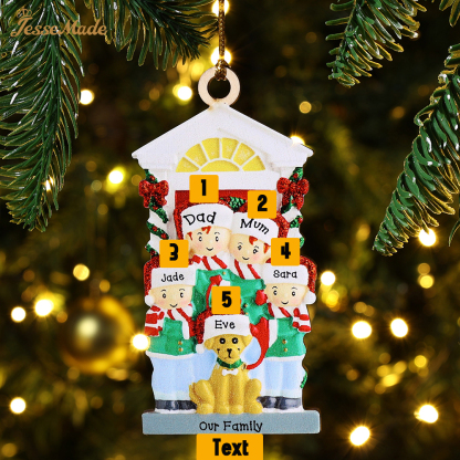 5 Names+Dog Name-Personalized Family Christmas Xmas Tree Decoration Hanging Wooden Ornament with Name-Family with Dog