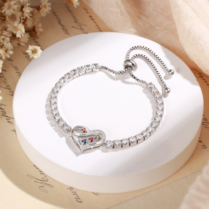 Personalized Infinity Heart Tennis Bracelet with 2–4 Names and Birthstones