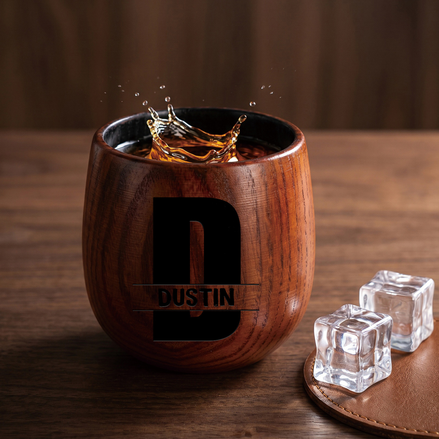 Personalized Wooden Whisky Tumbler for Husband or Dad