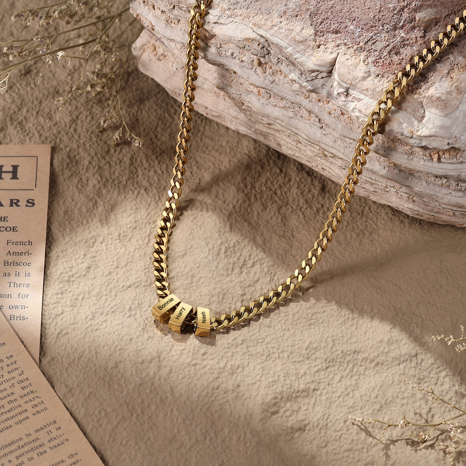 Personalized Mens Cuban Link Chain Necklace with 1–6 Names