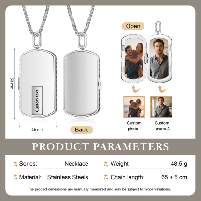Personalized Dog Tag Locket Necklace for Men with Engraving and 2 Photos