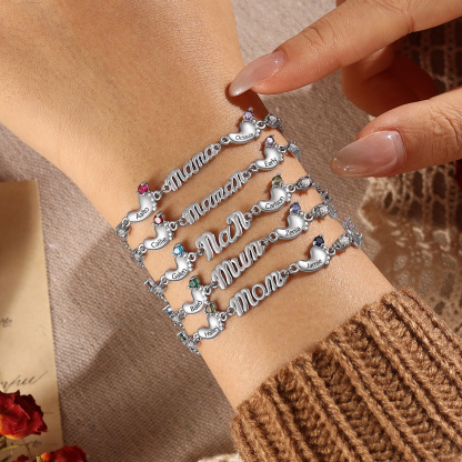 Personalized Mom Bracelet with 2–5 Baby Feet Names and Birthstones