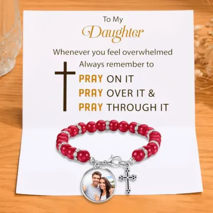 To My Daughter Personalised Rosary Memorial Bracelet Custom with Photo and Cross Pendant | Jessemade