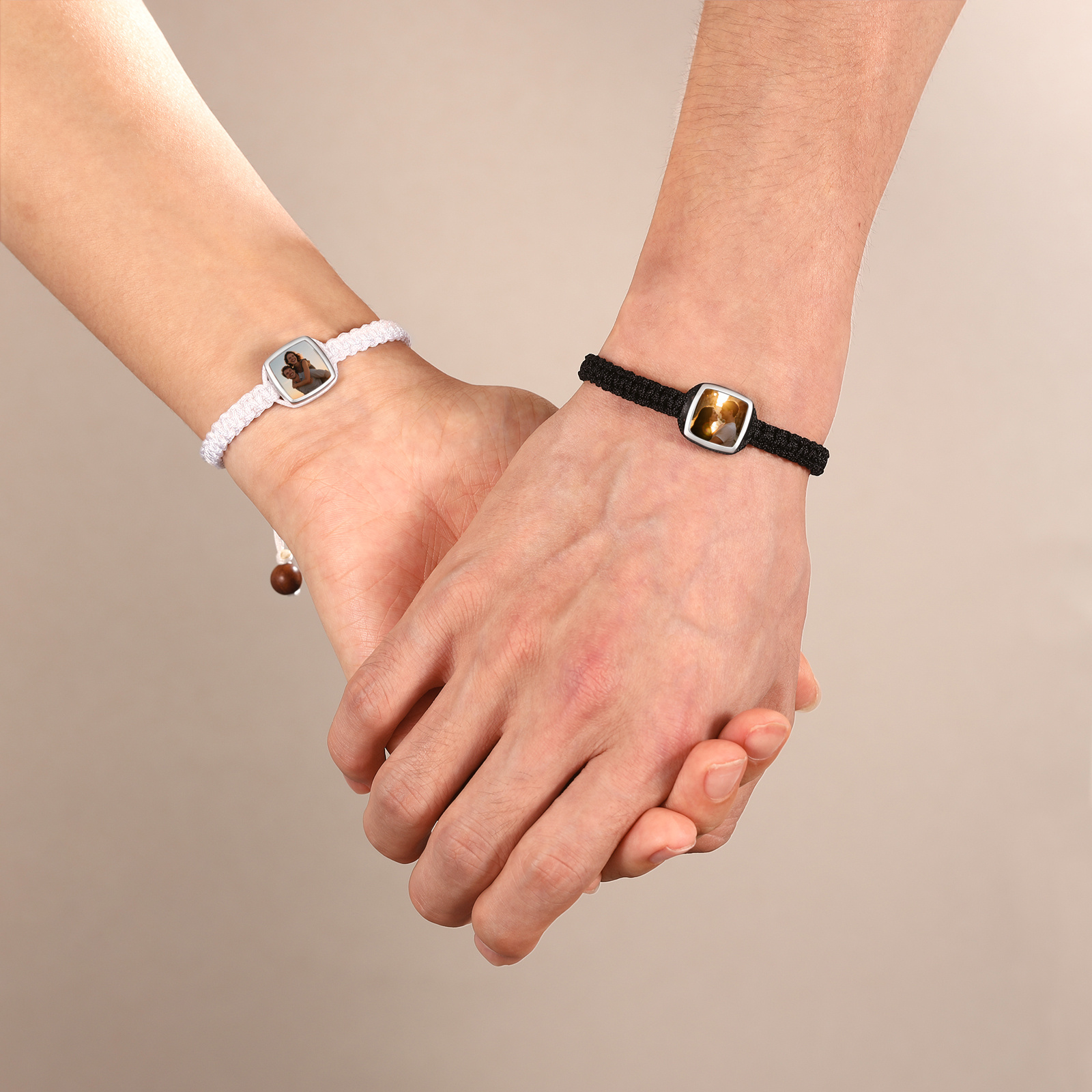 Personalized Photo Bracelet With Custom Text Adjustable Braided Bracelet for Couple