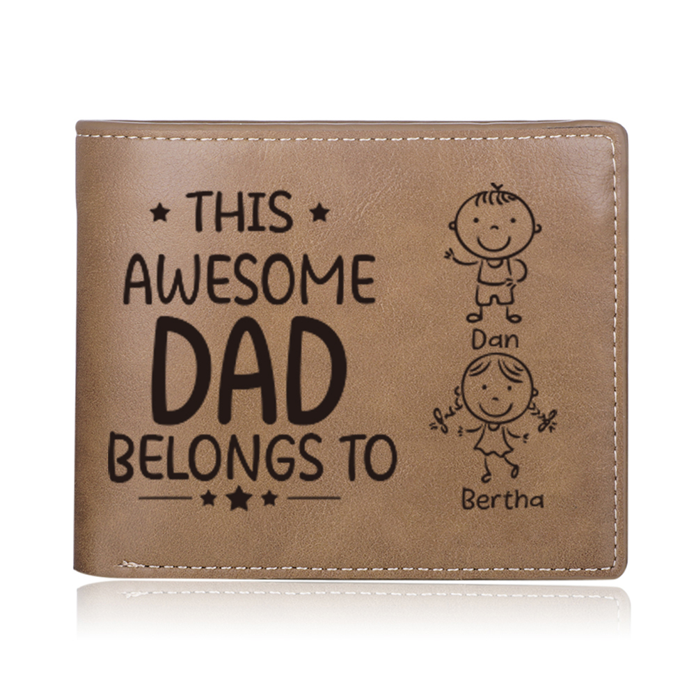 2 Names-Personalized Doll Customized Leather Men's Wallet Customized Name Folding Wallet for Dad