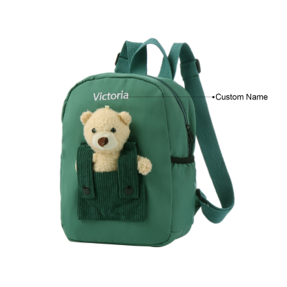 Personalized Bear Style School Bag Customized Name Canvas Kids Backpack Back to School Gift