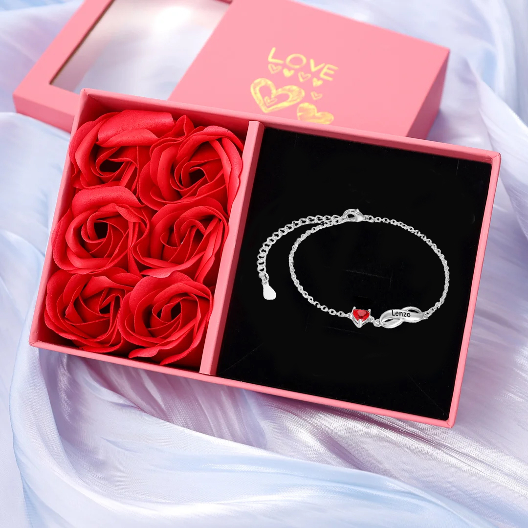 Personalized Infinity Bracelet With 1 Birthstone Engraved Names Bracelet Gift For Women