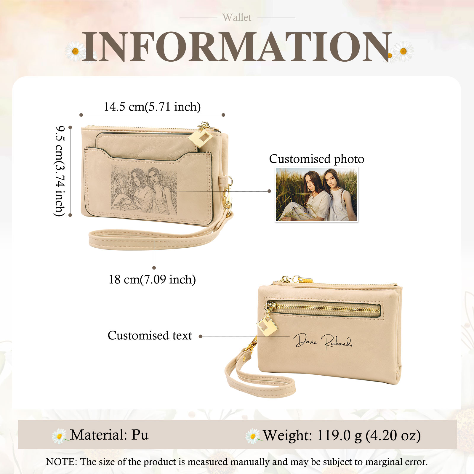 Personalized Photo & Text PU Leather Wallet Coin Purse Three Colors Available Gift for Her