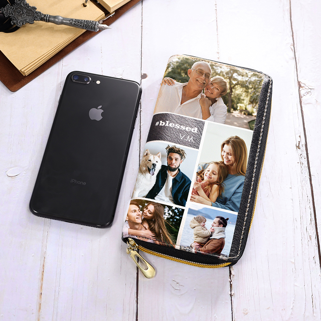 Long Purse Personalized Leather Wallet Engraved 10 Photos Zip Wallet Gifts For Women Men | Jessemade