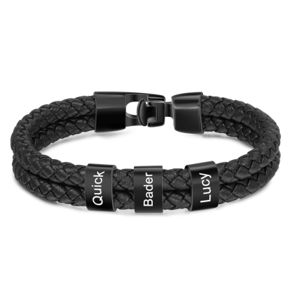 3 Names Personalized Braided Leather Bracelet Engraving Men's Bracelet Gift for Dad