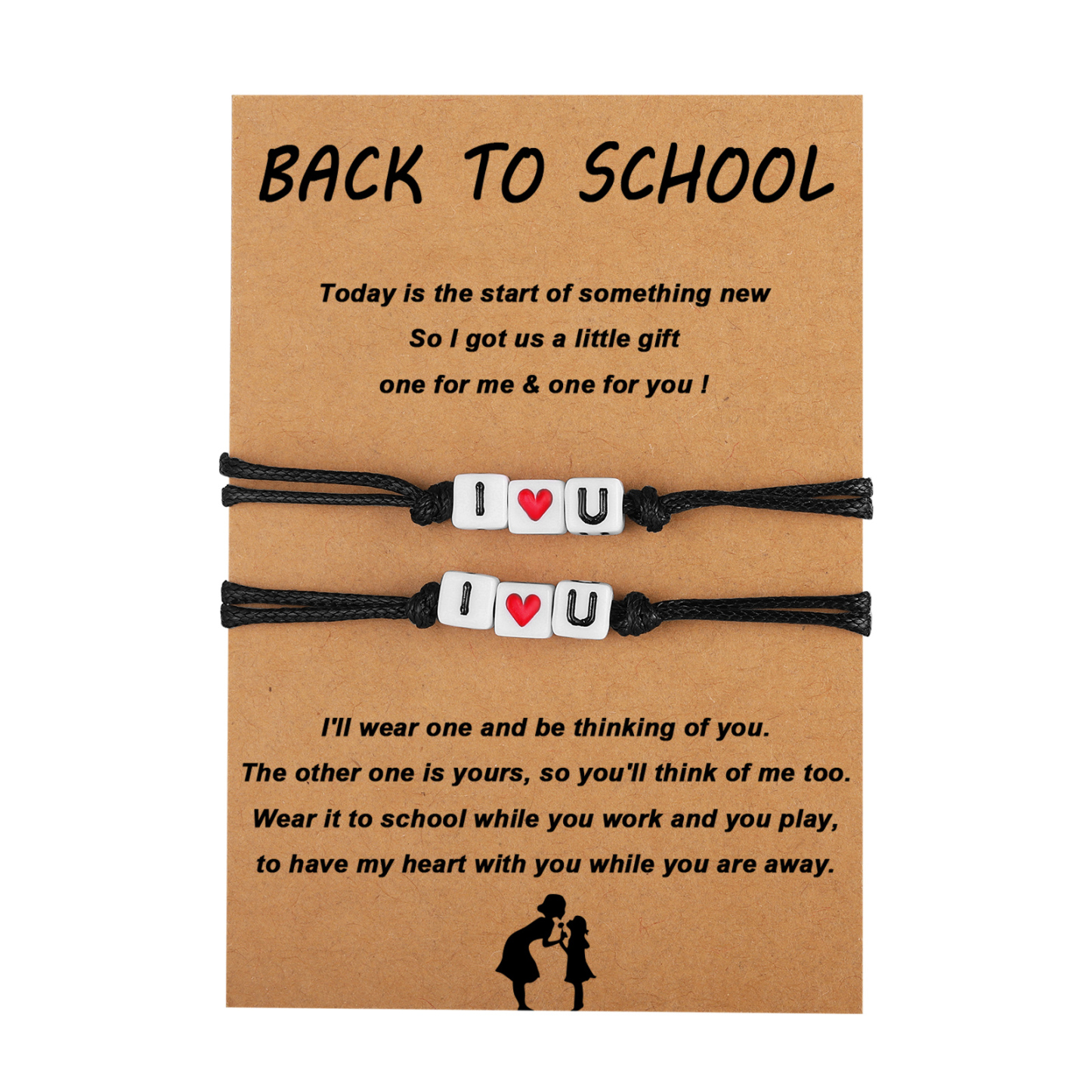 2Pcs Wax Rope Bracelets I Love You Braided Bracelets with Warm Cards C