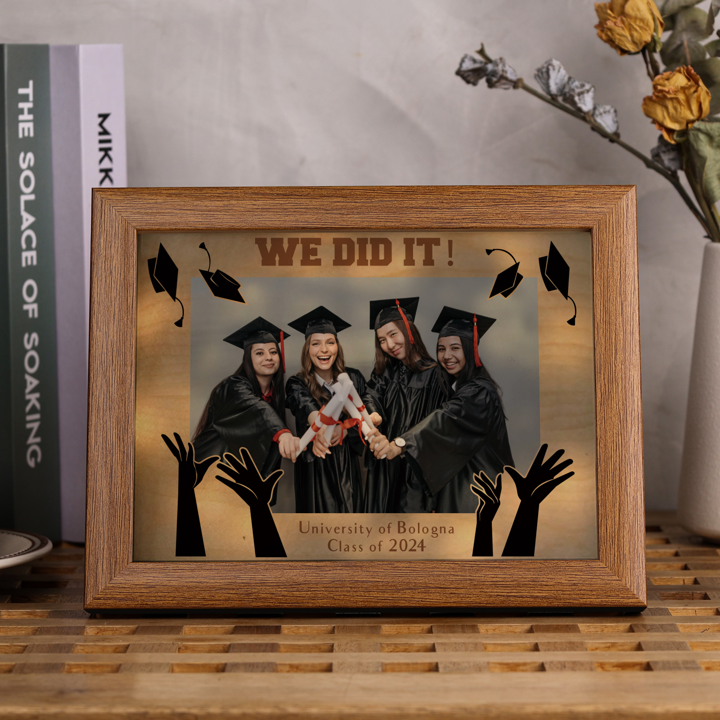 Jessemade UK 2024 Graduation Gift - Personalized Year & Photo & Text Wood Frame Night Light LED Night Light Gift for Her/Him 20.99 m1-t1-W1