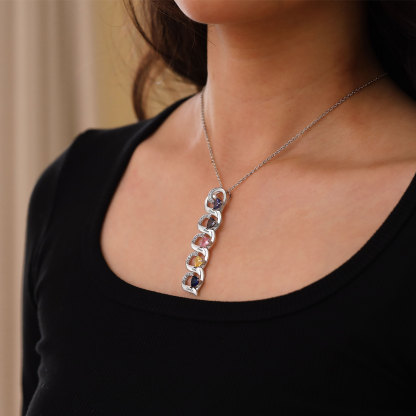 5 Names-Personalized Hearts Necklace Custom Birthstone Necklace Engraved Names Special Gifts for Her