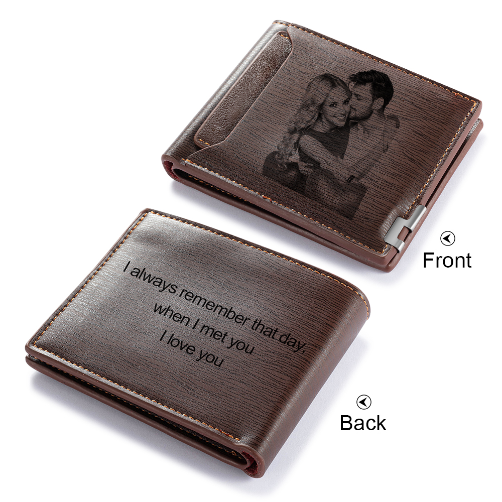 Personalized Photo Leather Men's Wallet With Card Slot Engraved Text With Gift Box For Him