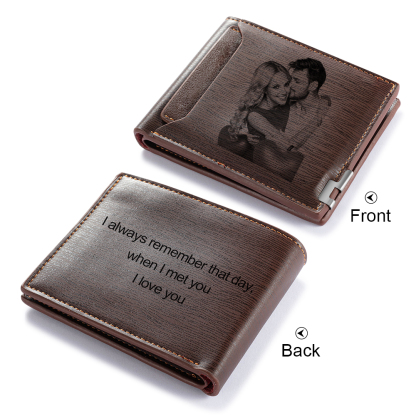 Personalized Photo Leather Men's Wallet With Card Slot Engraved Text With Gift Box For Him