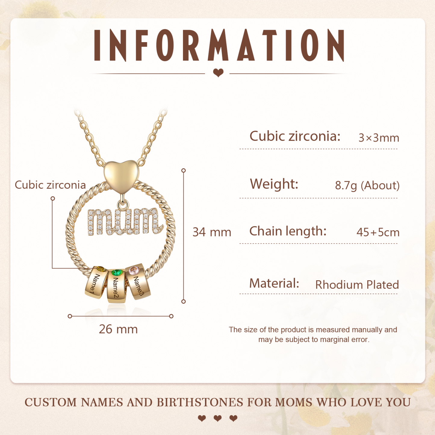 3 Names-Personalized Mom Necklace Set With  Premium Custom Necklace With 3 Birthstones Engraved Names Gift For Mother
