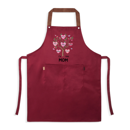 Personalized Mom Family Tree Apron with Pocket Customized with 2–8 Names