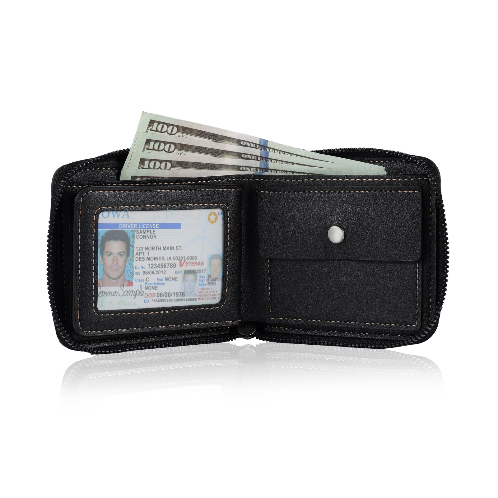 7 Names - Personalized Photo Custom Leather Men's Zipper Wallet as a Father's Day Gift for Dad