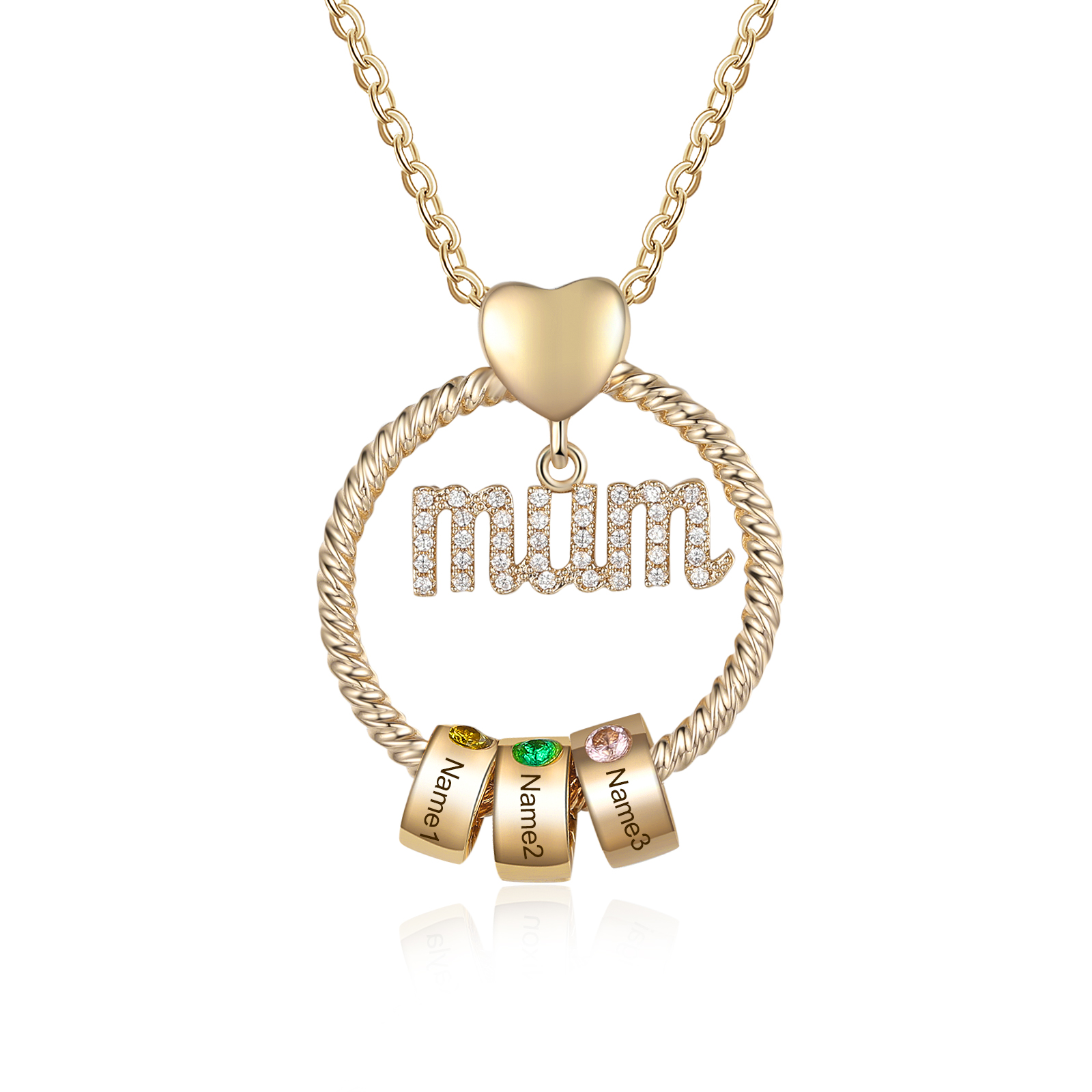 3 Names-Personalized Mom Necklace Set With  Premium Custom Necklace With 3 Birthstones Engraved Names Gift For Mother